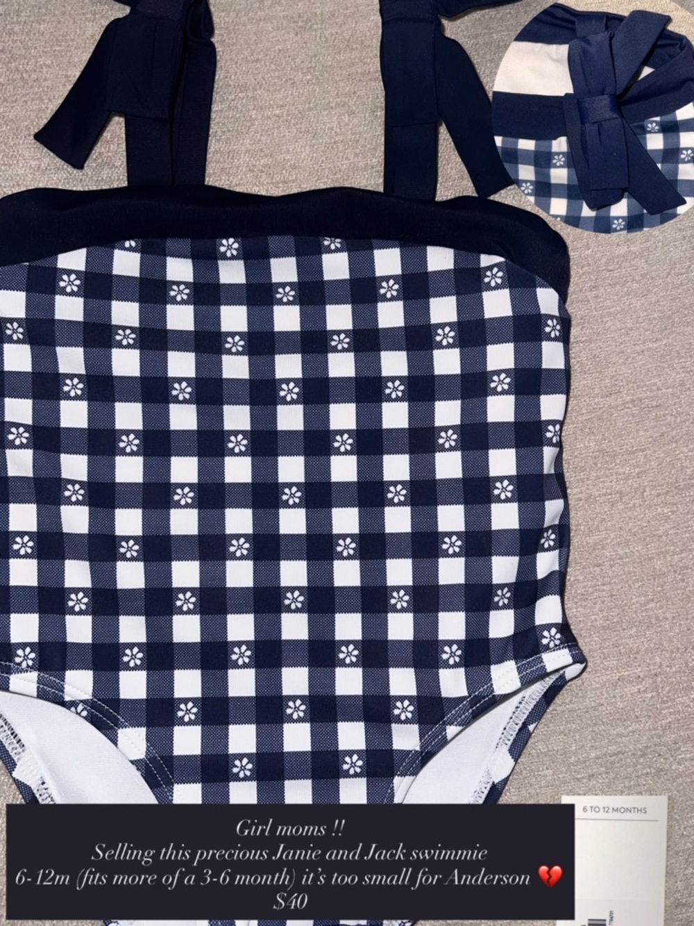 Janie and Jack Navy and White Gingham One-Piece Swimsuit
